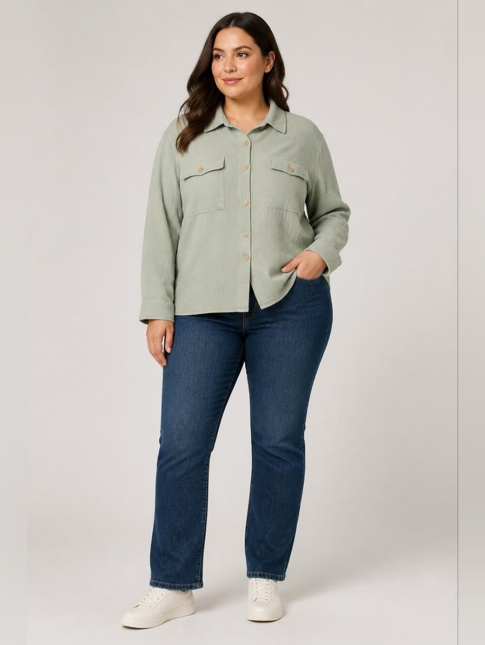 Hippie Rose Sage Green Button-Front Utility Jacket